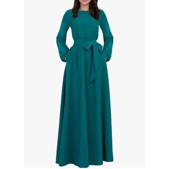 AOOKSMERY Size XL Elegant Audrey Hepburn Long Sleeve Maxi Dress with Pockets - Picture 7 of 8